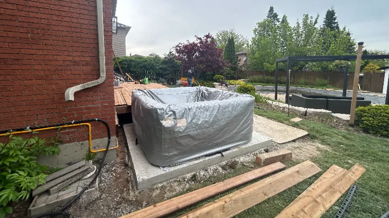 Hamilton deck hot tub pad walkway project before1
